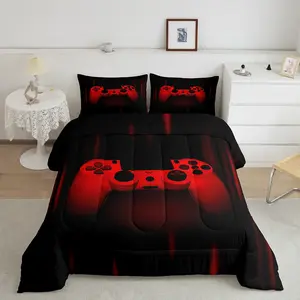 Gamer Comforter Set Gaming Bedding Set ,Video Games Comforter,Room Decor Super Soft Red Black Bed Set,Microfiber Geometric Duvet Quilted Gamer Gift