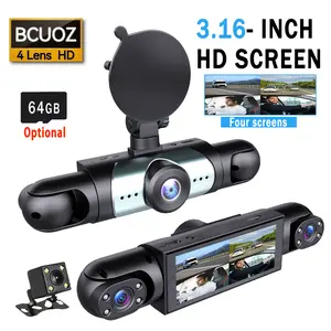 BCUOZ Front Rear Inside Dash Cam with 270° View 4 Channels Night Vision 24/7 Recording Parking Mode Monitor 64GB Optional Free Car Camera