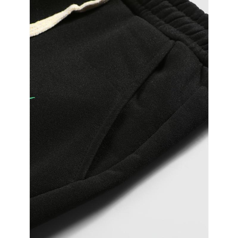 Men's casual fashion "Youngsters OF GOD" printed hoodie and sweatpants set - polyester, machine washable, black with white cross design, ideal for fall and winter leisure, oversized hoodie