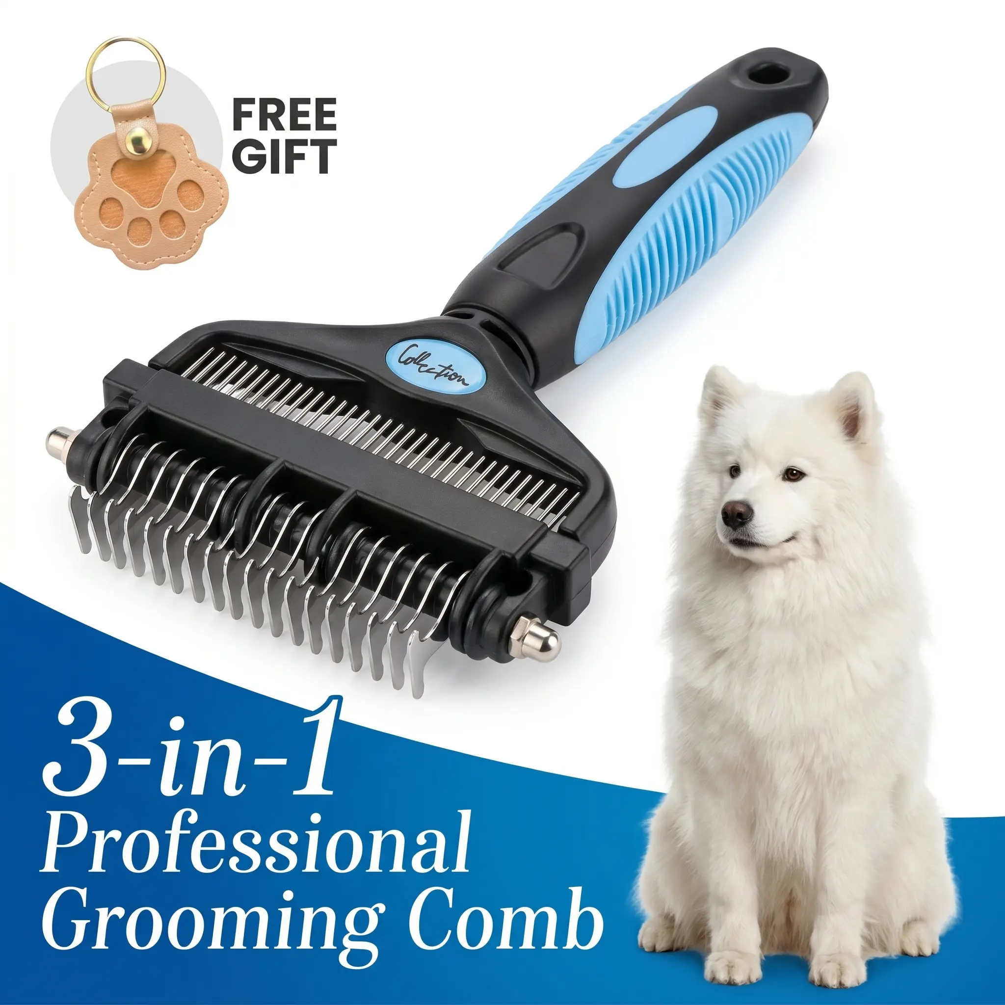 Double-Sided Pet Grooming Brush - Plastic Deshedding Tool with Professional Undercoat Rake Comb, Anti-Shedding Dematting for Dogs, Clean Beauty/Hair Care Design to Remove Loose Fur & Prevent Flying Hair