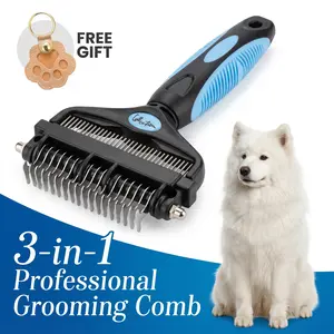 Double-Sided Pet Grooming Brush - Plastic Deshedding Tool with Professional Undercoat Rake Comb, Anti-Shedding Dematting for Dogs, Clean Beauty/Hair Care Design to Remove Loose Fur & Prevent Flying Hair