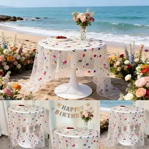 Embroidered Chiffon Table Runner, Daisy Floral Design, Ideal for Weddings, Parties, Home Decor, Outdoor Events, Perfect for Tables and Chairs