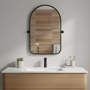 360 stand Black Metal Arch Framed Accent Mirror, 36x24x1.56 in, Wall-Mounted Room Decor with Clear Reflection & Safety Design for Home Supplies, Wall Mount, Metal Frame