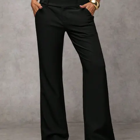 Women's High-Waisted Plain Pocket Elegant Casual Flare Pants, Business Casual Women's Clothing, All Seasons Fitted Trousers, Basic, Bottom, Casual Fashion Trousers, Business Casual Bottoms