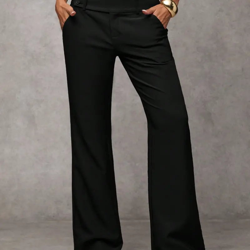 Women's High-Waisted Plain Pocket Elegant Casual Flare Pants, Business Casual Women's Clothing, All Seasons Fitted Trousers, Basic, Bottom, Casual Fashion Trousers, Business Casual Bottoms