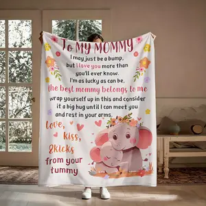 Flannel Cozy Blanket - Super Soft Elephant Design Throw for Pregnant Moms, Ideal Baby Shower Gift, Versatile Couch, Travel or Nap Blanket