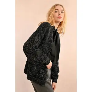 Lurex Cookie Cutter Heart Pointelle Cardigan Sweater