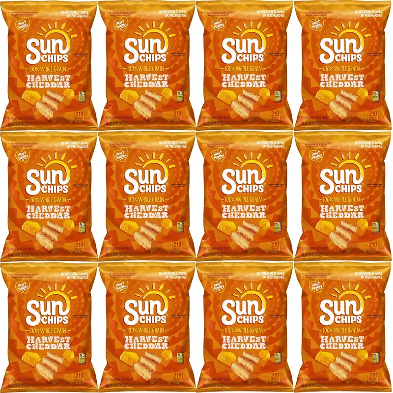 SunChips Harvest Cheddar Flavored Multigrain Chips, 1.5-Ounce Bags, Pack of 12 Bundled by Shoppyway Snacks Crunchy Crispy Corn Cheese