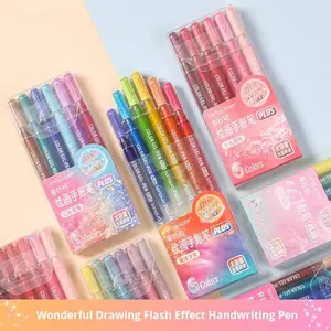 Large Capacity Glitter 1.0mm Neutral Pens 6 Colors Per Box Special Effect Drawing Pens for Students Art Painting