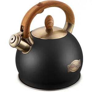 Tea Kettle & Tea Pot 2.64 Quart Food Grade Stainless Steel Induction Whistling Tea Kettle for Stove Top Home Daily Use with Cool Touch Ergonomic Handle Polished Black