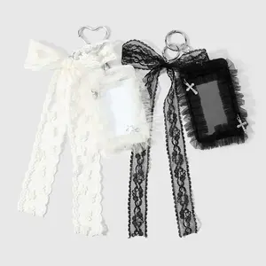 1 piece casual, fashionable, refined, unique, versatile card holder/case featuring lace trim, bow, stars, and a cross; available in multiple colors; suitable for campus cards and travel cards; DIY keychain and bag charm; ideal for girls’ everyday wear and