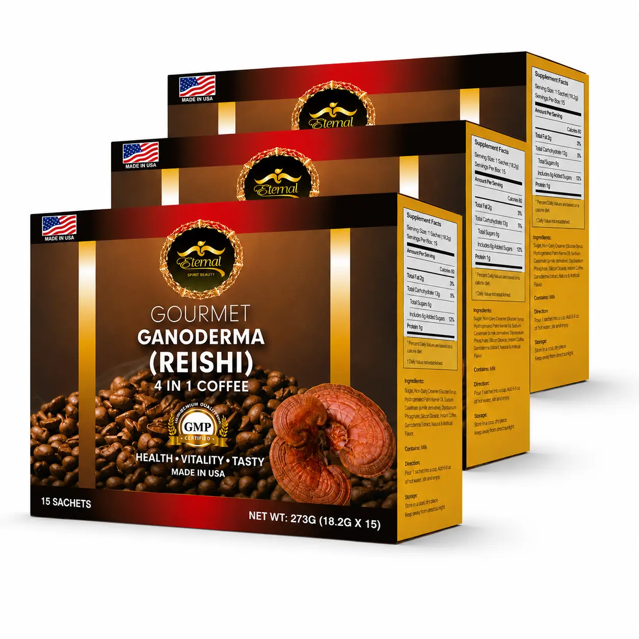 CAF GANODERMA (REISHI) 4 in 1 Coffee K Cups - 3 Pack