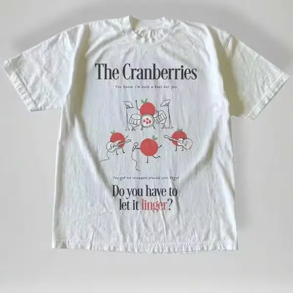 The Cranberries Band Cartoon Cranberry Music Graphic Tee Women Retro Rock Lyric Print Crew Neck Short Sleeve Loose Indie Vintage Streetwear Shirt