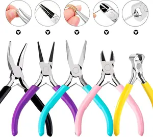 One step looper,5Pcs Jewelry Pliers Set Jewelry Making Pliers Tools Kit Include Jewelry Making Needle Nose Chain Nose Round Bent Pliers Wire Cutter for Bracelet Beading DIY Craft Jewelry Making Supplies
