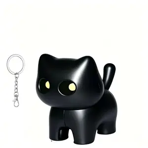 Creative and fun black cat keychain with glowing eyes and meowing sound; features a hidden switch; a fun, glowing keychain gift for friends