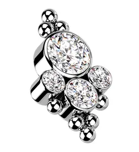 Beaded Array Clear CZ Titanium Internally Threaded Top