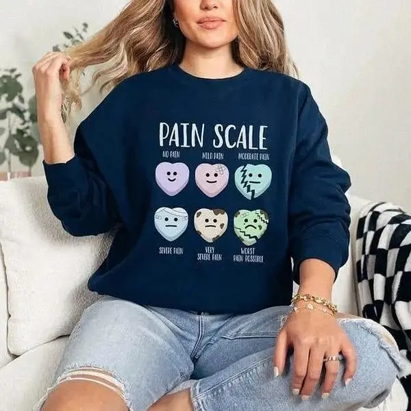 Valentine Nurse Pain Scale Sweatshirt, Funny Medical Conversation Heart Pullover, Cute Heart Pain Chart Apparel, Pink Healthcare Valentine Sweater