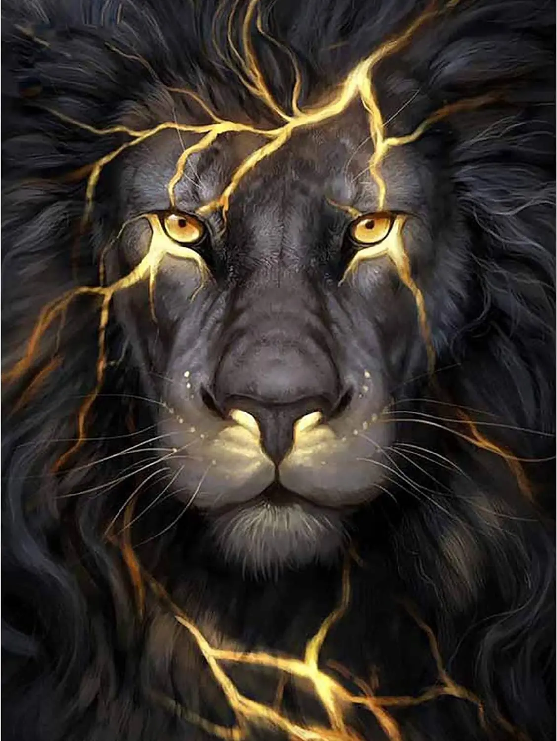 Diamond Painting Kits Black Lion 5D Diamond Art Kit Full Square Drill Painting Kit for Adults Beginner Lightning Painting with Diamonds Animal for Adults Home Wall Decor 30x40cm/11.8x15.7in