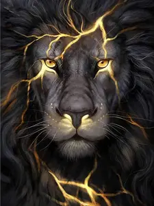 Diamond Painting Kits Black Lion 5D Diamond Art Kit Full Square Drill Painting Kit for Adults Beginner Lightning Painting with Diamonds Animal for Adults Home Wall Decor 30x40cm/11.8x15.7in