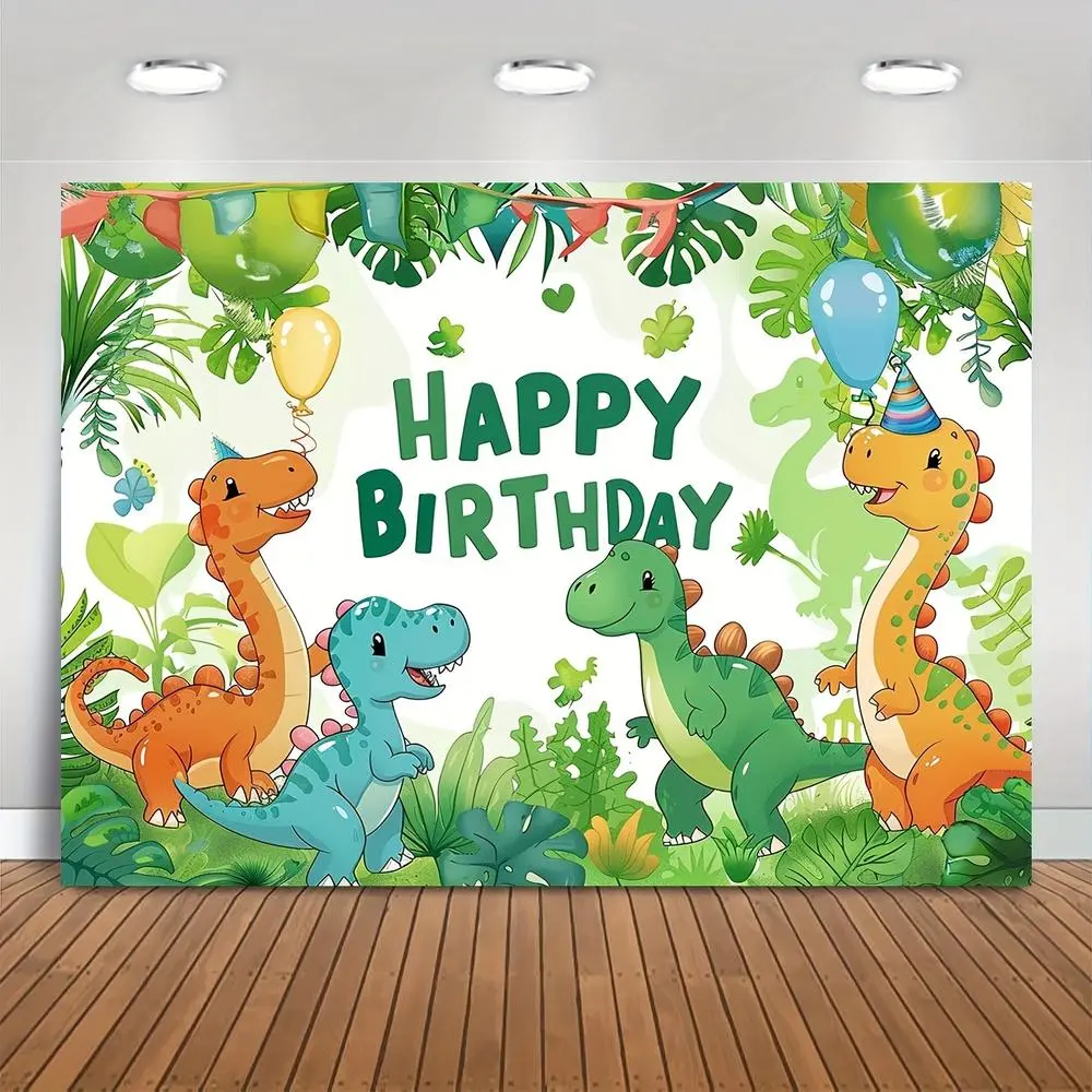 1pc Polyester Vibrant Dinosaur-Themed Birthday Banner - Party Backdrop with Balloons, Friendly Dinosaurs, Durable Material, Ideal for Kids' Birthday Celebrations, Home Decor Supplies