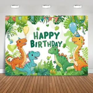 1pc Vibrant Dinosaur-Themed Happy Birthday Banner - Colorful Party Backdrop with Balloons & Friendly Dinosaurs, Durable Polyester, Perfect for Youngsters' Birthday Celebrations & Home Decor, Dinosa