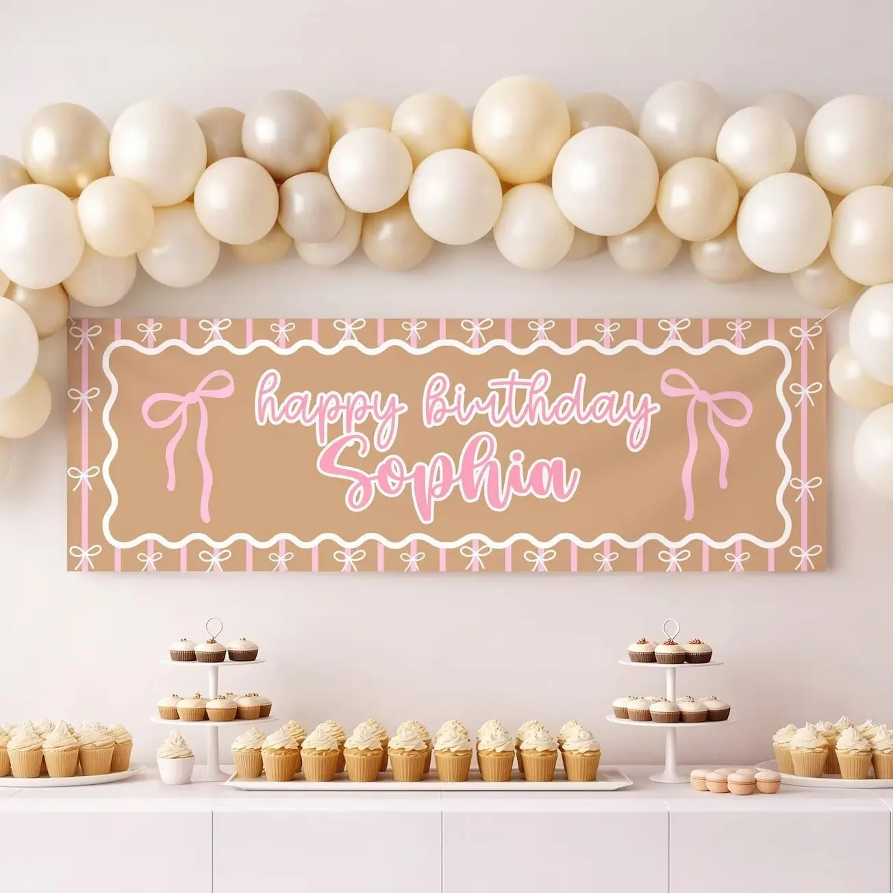 Coquette Birthday Banner  | Editable Bow Preppy Theme Sign |
