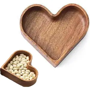 1 PC mini wooden heart-shaped tray, stackable and reusable creative fruit bowl, decorative tray (holds keys/candles), suitable for food, fruit, snacks—eco-friendly and easy-to-clean kitchenware.