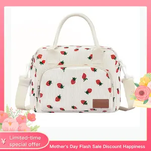 Nifogo Lunch Bag Women Lunch Box for Women Adult Cute Insulated Lunch Bag Lager Cooler Lunch Tote Bags for Work Picnic (Beige-Strawberry)