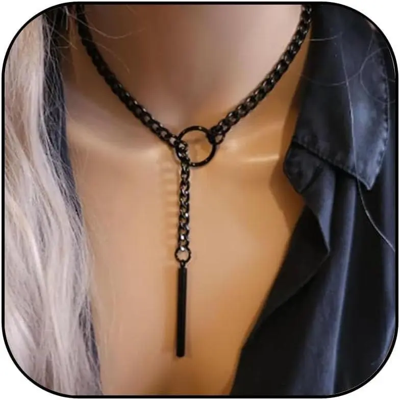 Heart O Ring Slip Chain Choker Necklace for Women Men Stainless Steel Cuban Chain Y-shape Necklaces Punk Rock Collar Adjustable Lariat Y Necklace Prom Necklaces Jewelry