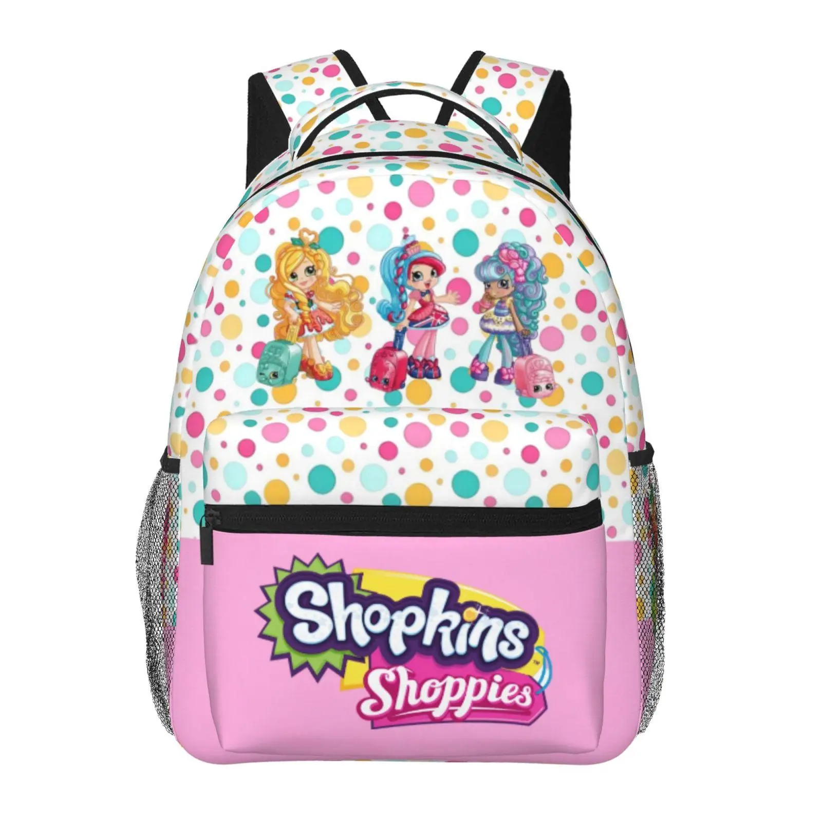 Shopkins Multi-Pocket Student School Bag Shopkins cartoon Sturdy Kids Backpack Shopkins Shoppies Back to School Gift with Built-In Side Water Bottle Holders