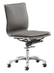 HomeRoots 394972 93 x 58.4 x 58.4 in. Gray Faux Leather Armless Executive Rolling Office Chair