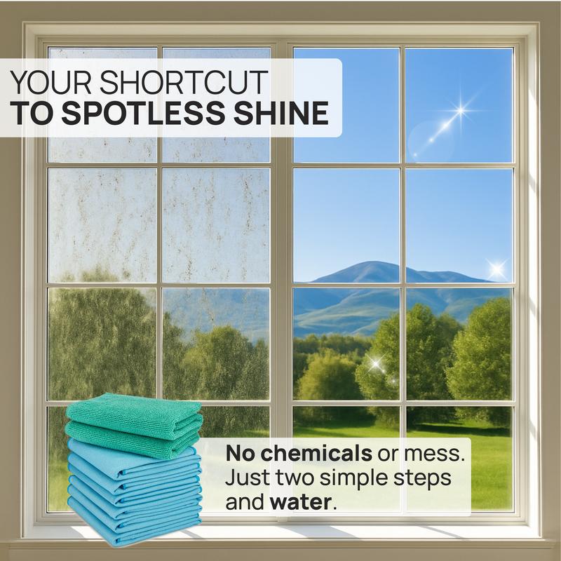Claro Microfiber Glass Cleaning Cloths (8 Pack) – 2-Step Streak-Free System for Windows, Mirrors & Stainless Steel | Just Add Water, No Chemicals