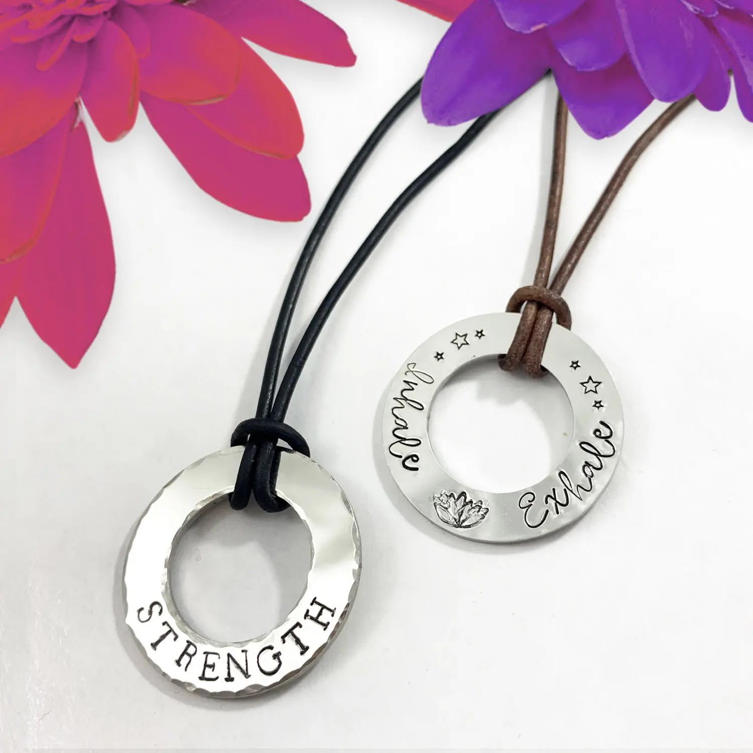 Men's Women's Hand-Stamped Washer Necklace, Personalized, aluminum or stainless washer, scripture, inspire, soul statement, kids names, gift, unisex
