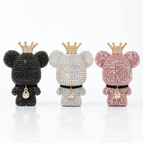 Bling Cute Car Ornament Air Freshener, Shiny Crystal Bear with Vent Clip, Rhinestone Car Interior Decor, Diamond Bear Air Freshener
