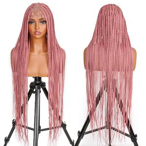 SuperNova Pink 36'' Full Lace Synthetic Box Braided Wig - Handmade Lightweight, Tangle-Free, Beginner-Friendly, Glueless, Full Lace Area, Medium Size with Adjustable Straps #Summervibes