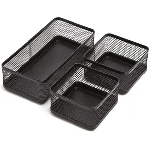 Mesh Collection Desk Drawer Organizer Tray 3 Compartment - Stackable, Matte Black