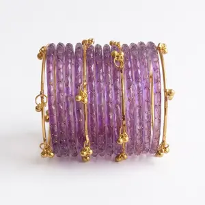 Kashmiri Ghungroo bangles with Raindrop Glass bangles Set - 16 bangle set