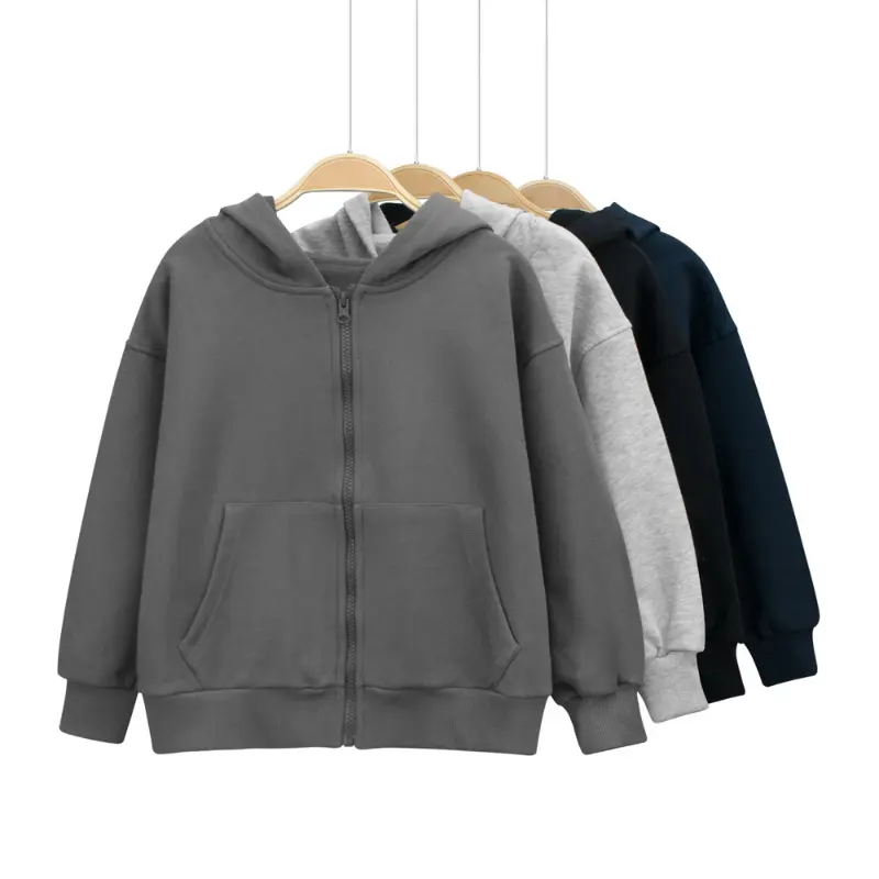 Spring New Arrival! 4 Colors Big Kids' Solid Color Hooded Zip-Up Sweatshirt - Unisex for Boys & Girls, Soft Daily Wear | Perfect for Christmas Gifts & Spring Outfits! #ChristmasKidsWear #HoodedZipUpSweatshirt #SpringKidsOutfits