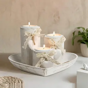 Ins Wooden Heart Candle Holder Set - Vintage Candle Stand - Scandinavian Minimalist Tea Wax Holder - Romantic Atmosphere Home Decoration Item - Birthday Gift - Interior Decoration Accessories