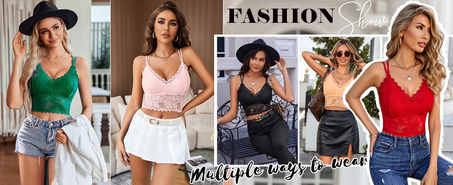 Avidlove Lace Bralette for Women V Neck Camisoles Racerback Adjustable Hot Strap Crop Tops in Blue Nylon Spandex Breathable Minimalist Basic SpringStatements