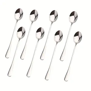 8pcs, Stainless Steel Long Handle Ice Tea Spoon, Coffee Spoon, Ice Cream Stirring Spoon, Kitchen Accessories