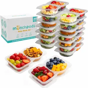Reusable Snack Containers with Lids 20 Pack (40 Pieces) Portion Control Snack Containers Double Compartment Snack Boxes for Kids On the Go Meals Camping Snack Tray Meal Prep