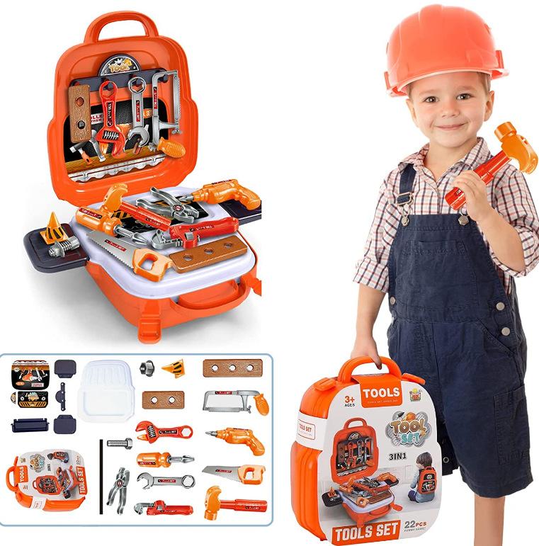 Mini Kids Repair Tool Set 22-Pcs with Electronic Drill & Tool Box Durable Building Toys for Toddlers Ages 3-8 Suitable Birthday Gift for Boys and Girls Multifunction Adventure-Ready Backpack Design