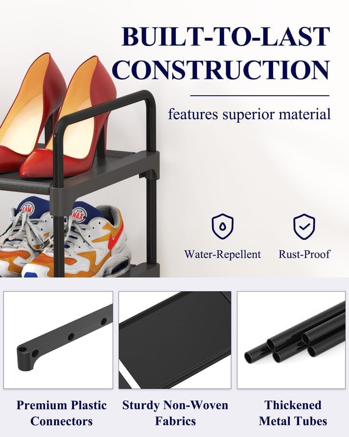 Shoe Rack for Closet, Sturdy Shoe Storage for Entryway, Space-Saving Shoe Rack Small and Shoe Shelf, 27.6" Wide, Black