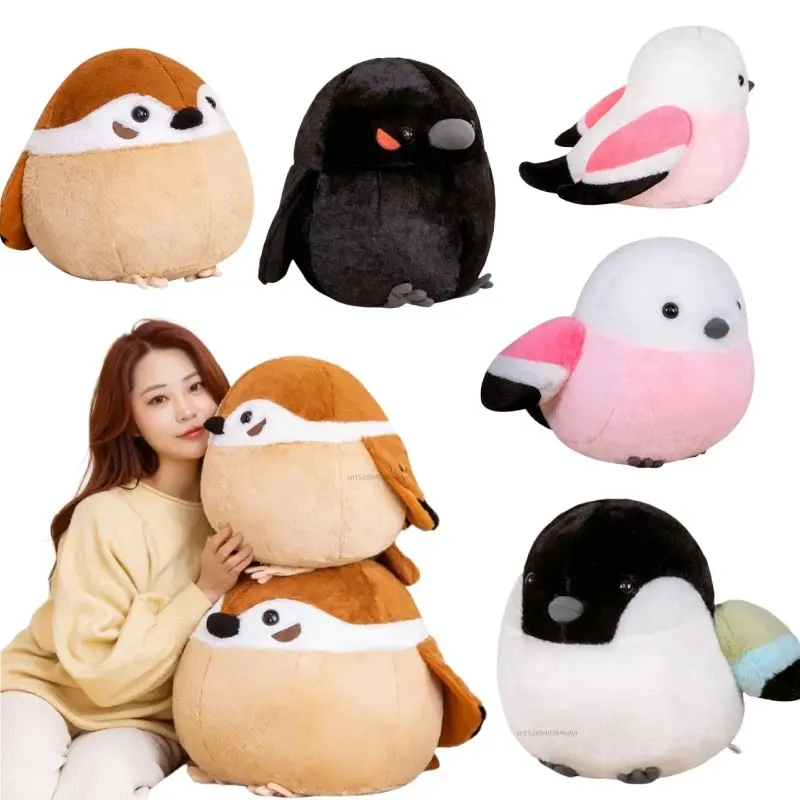 Fat Round Sparrow Plush - 35/40cm Cute Simulation Crow Bird Stuffed Animal Soft Lifelike Doll Pillow Christmas Gift for Kids Baby