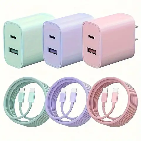 20W Dual-Port USB Wall Block Charger Adapter Kit - Fast Charging Solution with 6FT Lightning Cable, Type C Compatibility for iPhone 15/16 Series, iPad, Samsung Mobile & Smart Devices