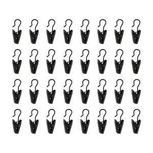 TWOPAGES Curtain Clip Hooks, 32 Pack Metal No-Sew Drapery Clips with Hooks for Curtains, Hanging Party String Lights, Crafts & Outdoor Décor, Fits Rod Rings, Tracks & Wire Lines, Rust-Resistant, Black & Warm Gold