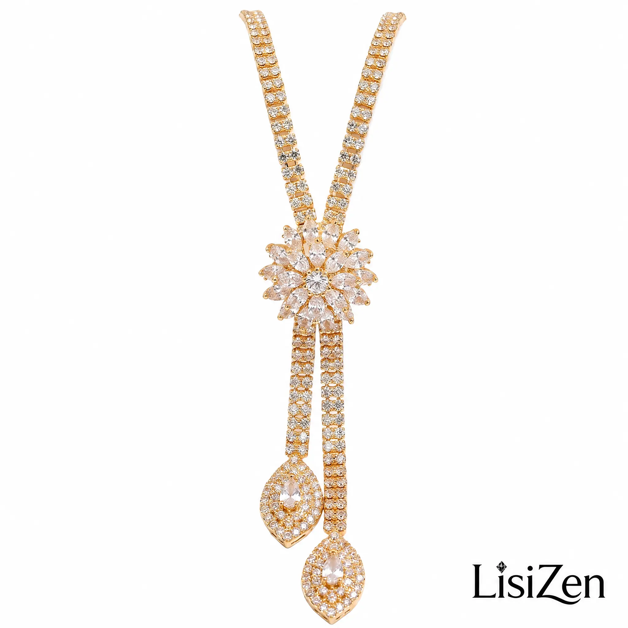 LisiZen New European and American Cross-border Fashion Creative Wedding Zircon Flower Jewelry Set Bride Banquet Necklace DZXL4435 DZXL4518 DZXL4505