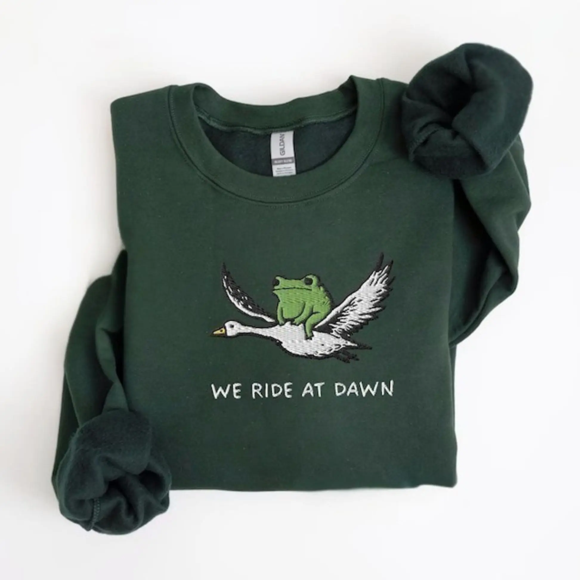 [MADE IN US] We Ride at Dawn Sweatshirt, Frog and Goose Embroidered Crewneck, DnD Chaotic Good Shirt, Medieval Ren Faire Gift, Funny Gift Animation Fans, Casual Unisex Apparelfeine Addict Shirt