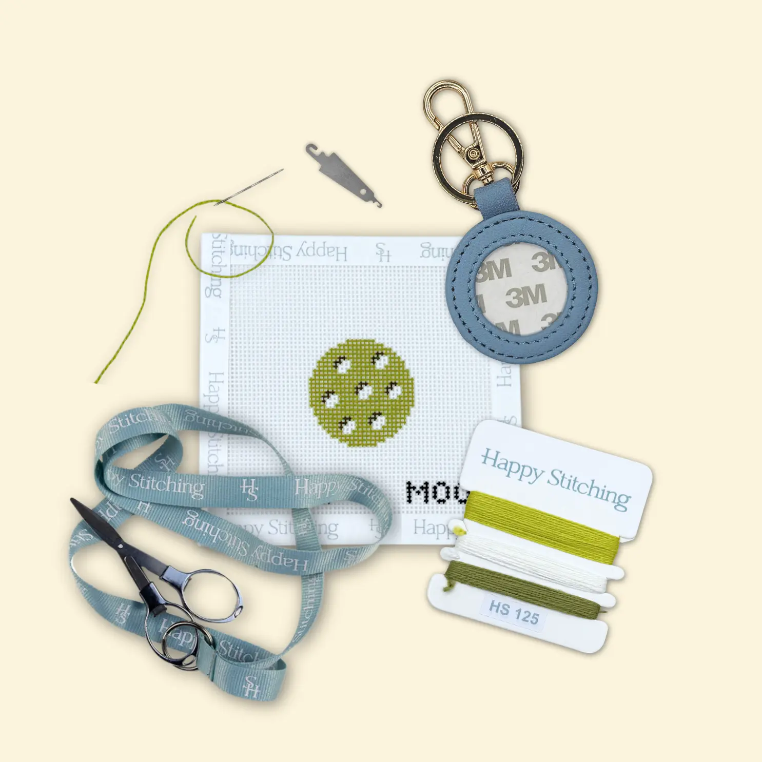 Happy Stitching - In A Pickle Needlepoint Key Fob Kit - All In One Self Finishing Needlepoint Kit